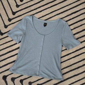 GAP Women's Light Blue Button-Front Tee